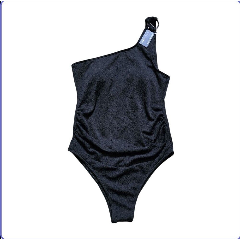 Summer Mac Women Size Large Swimsuit Lined One Shoulder Strap Black NWT Pool